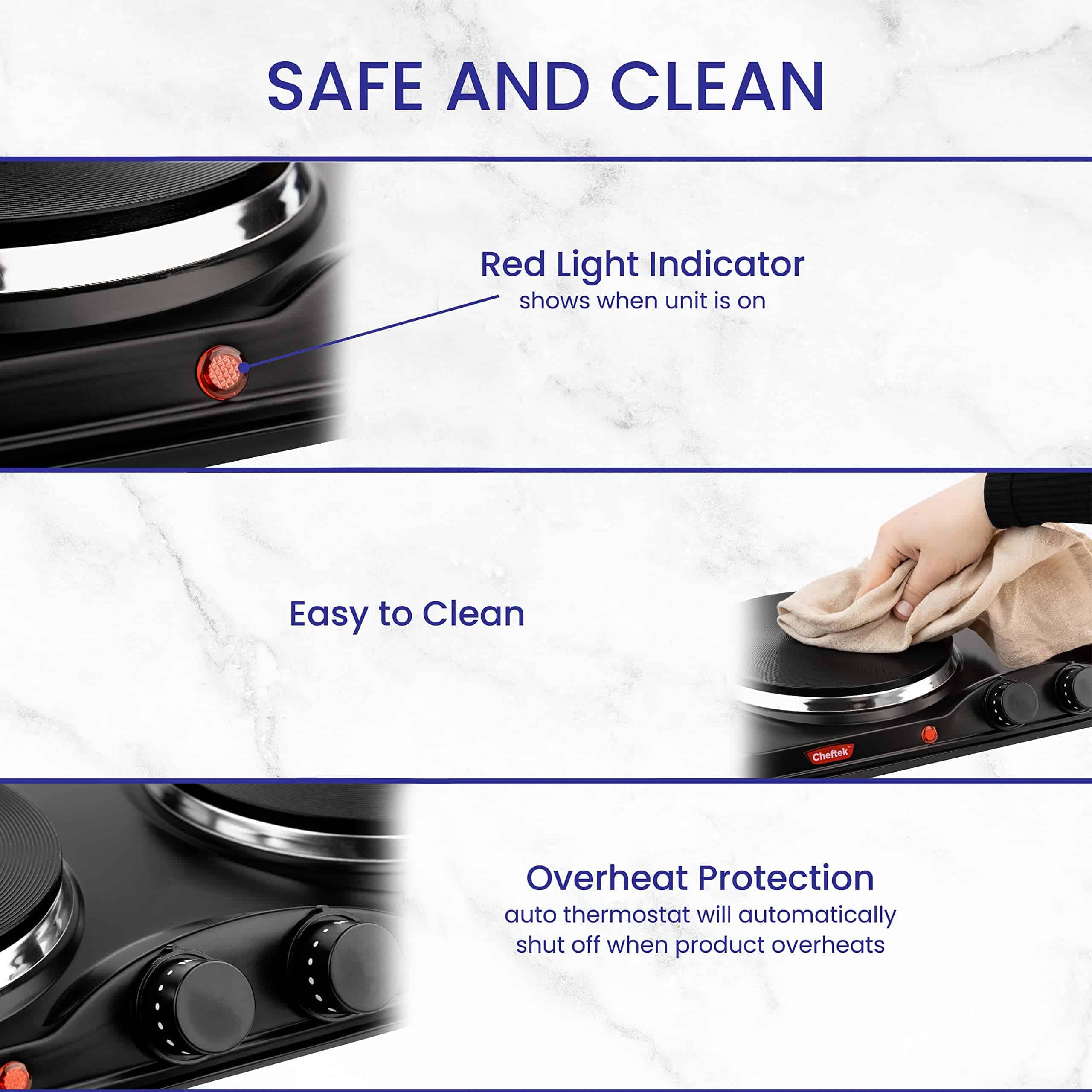 Placa eléctrica de doble quemador Cheftek - Con potente - Imagen 5