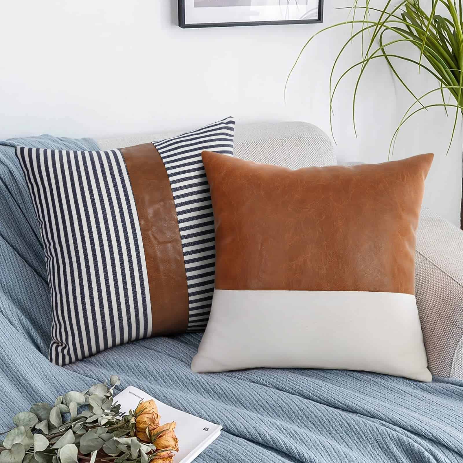 Juego de 4 Fundas de Cojín Decorativas 18x18 Pulgadas Cuero - Imagen 4