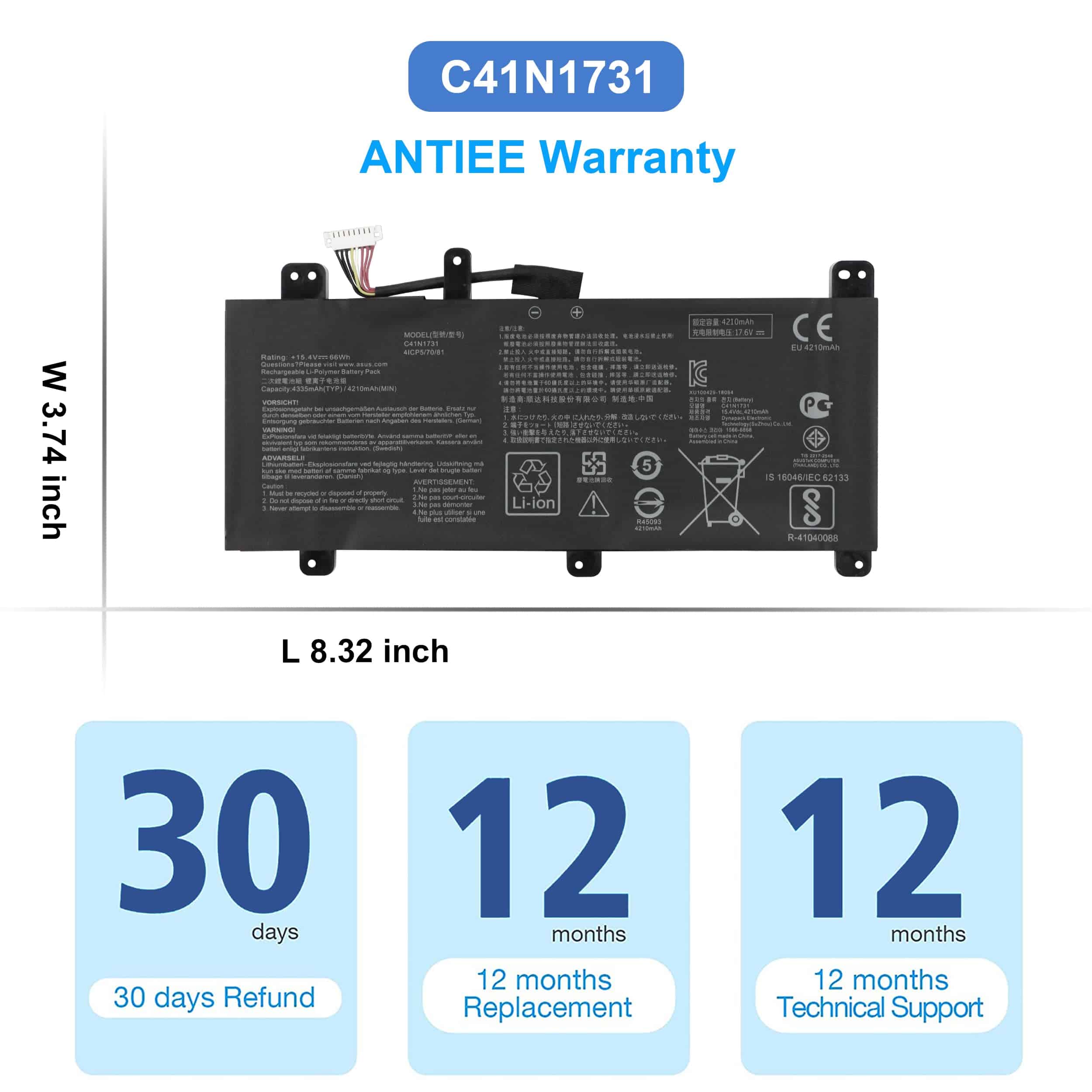 Batería ANTIEE C41N1731 para Asus ROG Strix Scar II G715 - Imagen 7