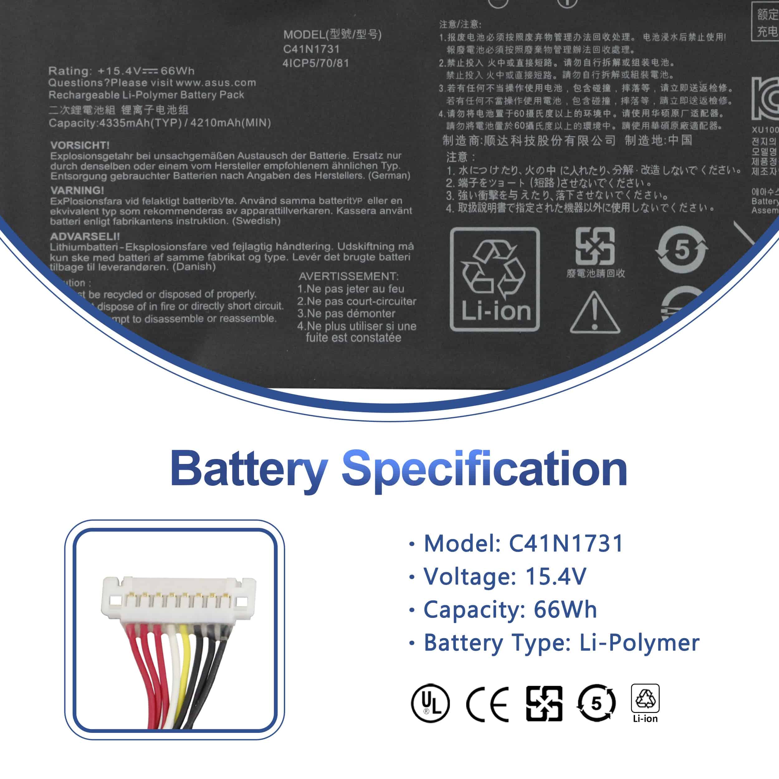 Batería ANTIEE C41N1731 para Asus ROG Strix Scar II G715 - Imagen 3