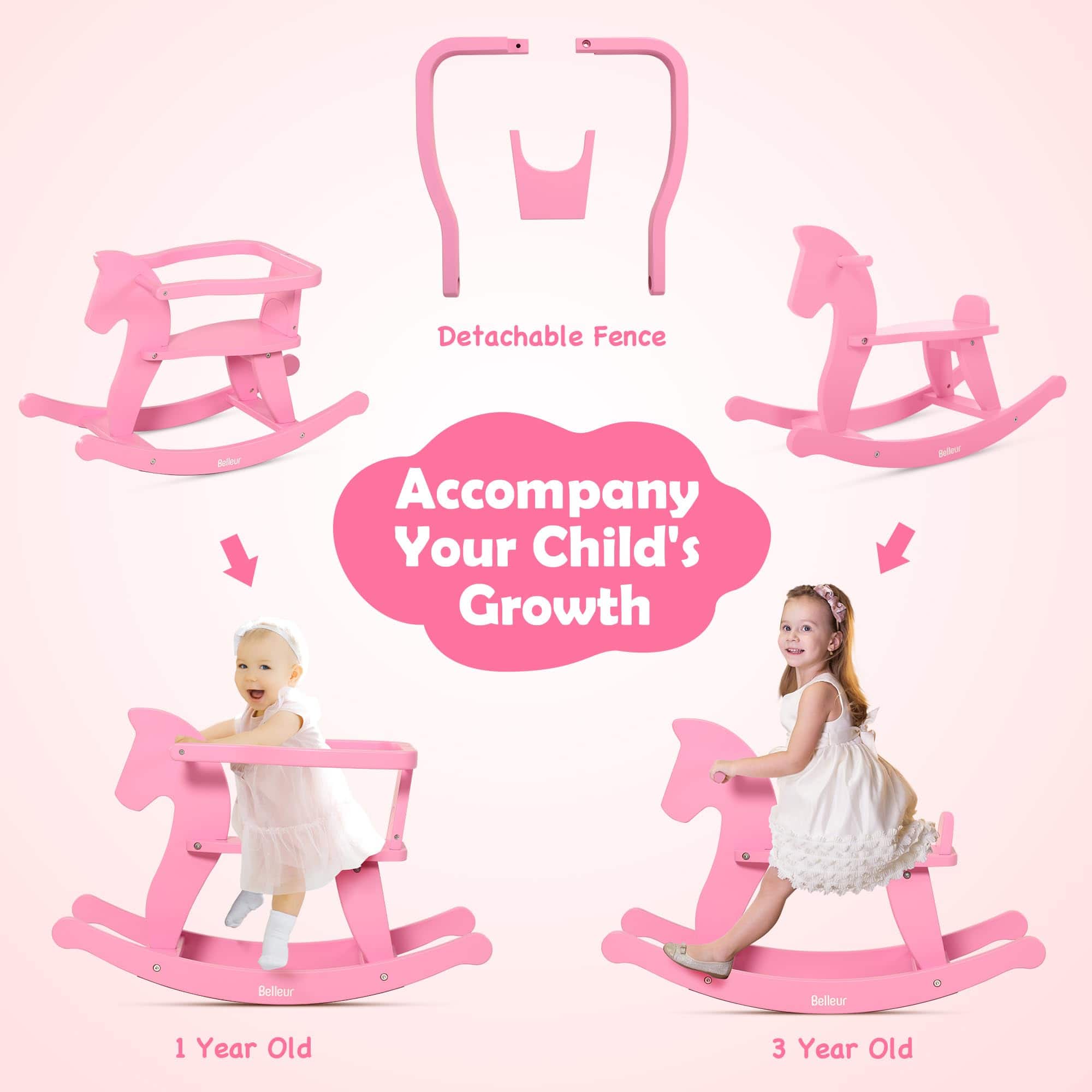 Caballito de Madera Belleur para Niños de 1 a 3 Años, - Imagen 3