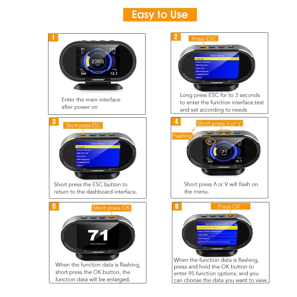 KONNWEI KW206 Medidor Digital OBD2 para Automóvil Todo en - Imagen 4