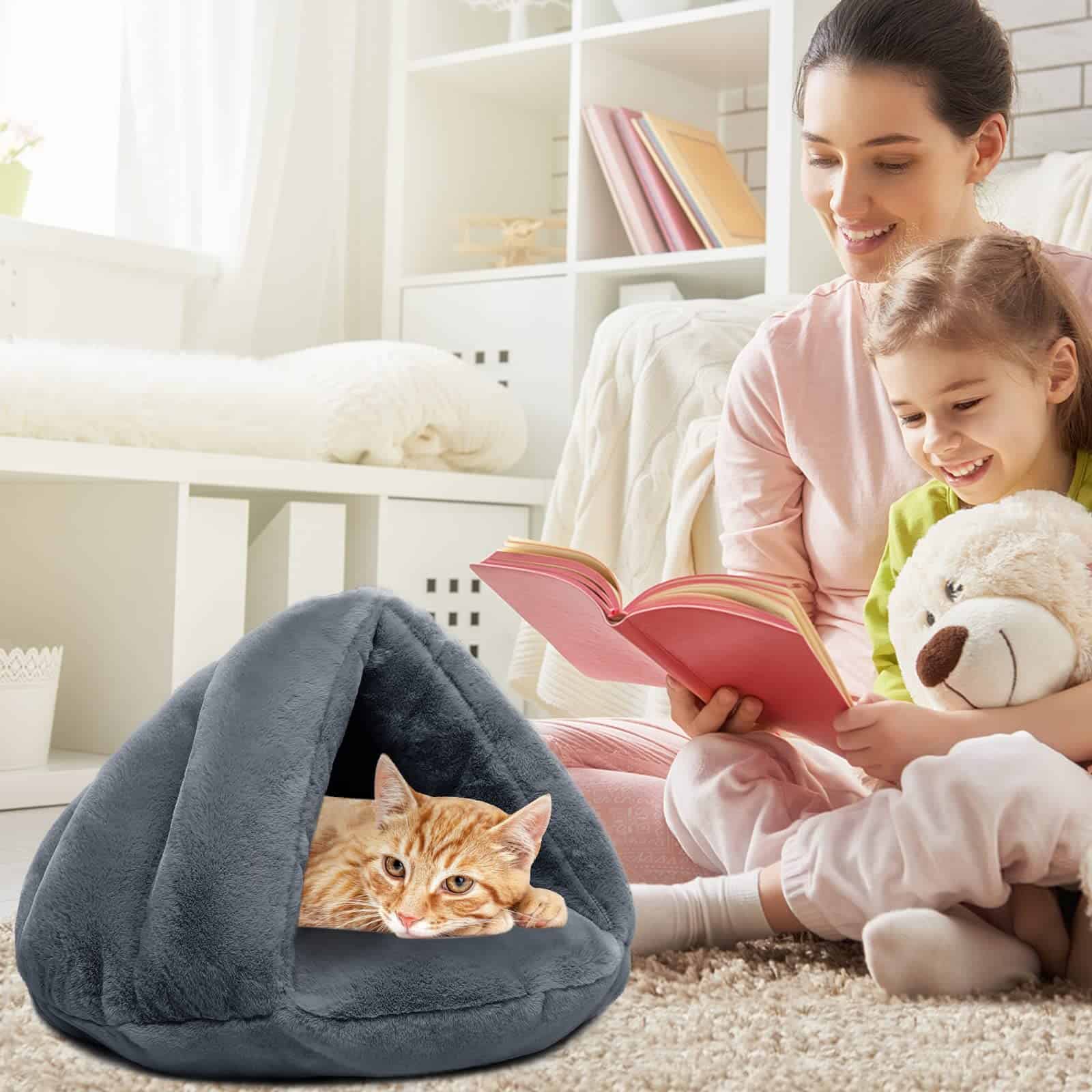 Cueva Tienda de Cama de Gato Acogedora de Felpa - Imagen 7