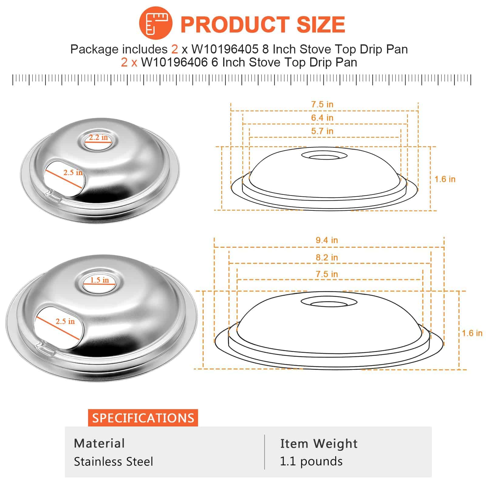 Beaquicy W10278125 W10196405 and W10196406 Bandeja de goteo - Imagen 5