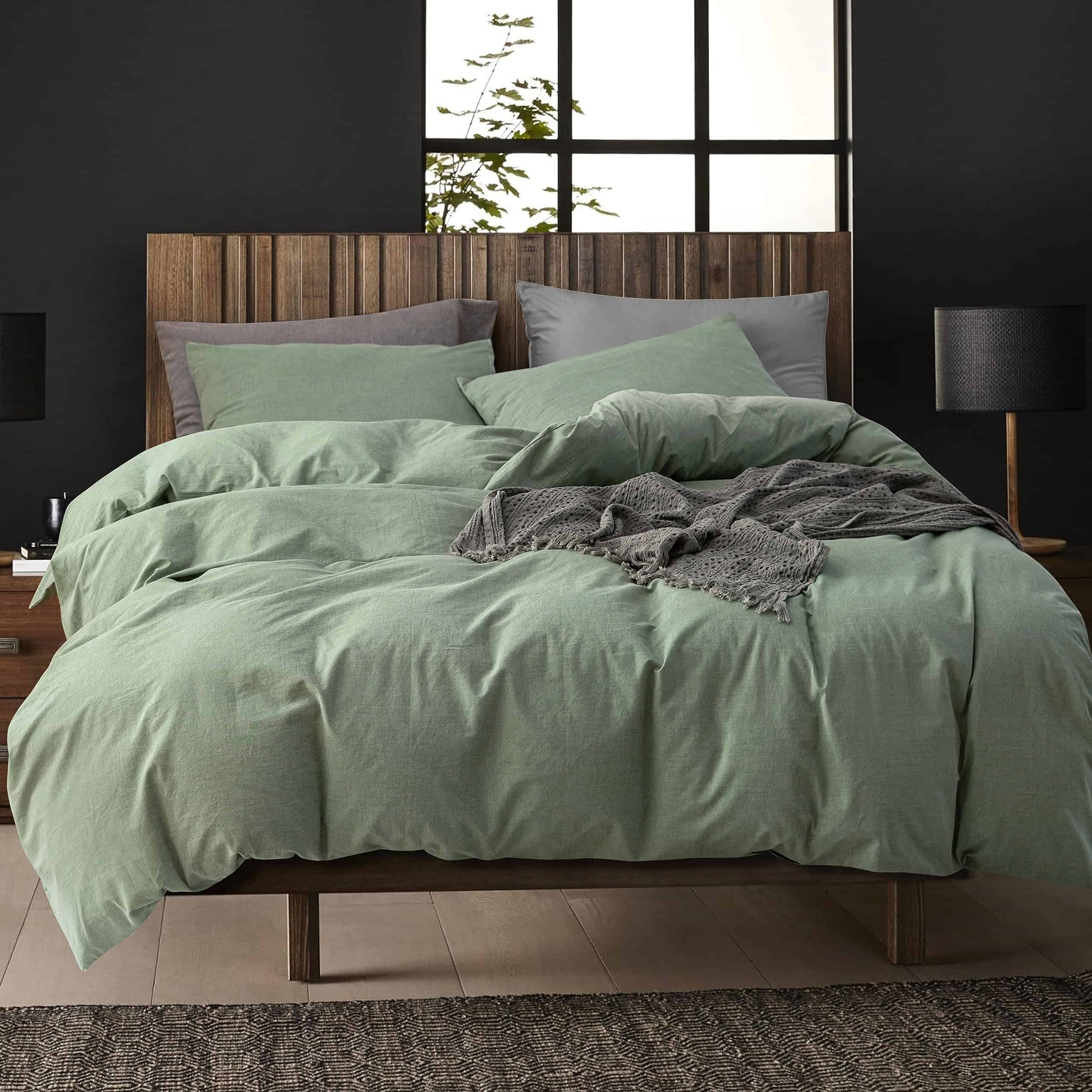 Funda de Edredón ECOCOTT color Verde Salvia Tamaño King, 3