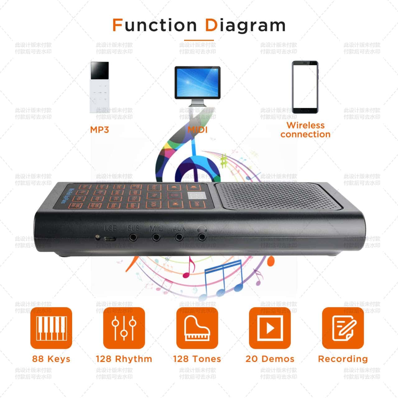 Piano de 61 teclas enrollable, Piano de Mano Electrónico - Imagen 3