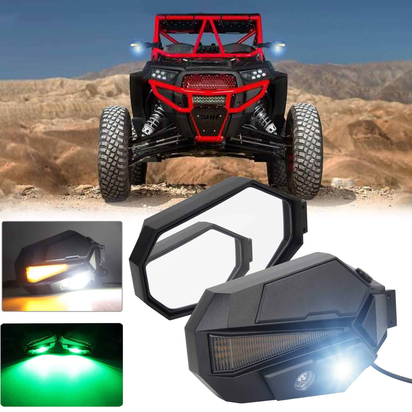 Espejos UTV con luces LED con luz verde para atraer