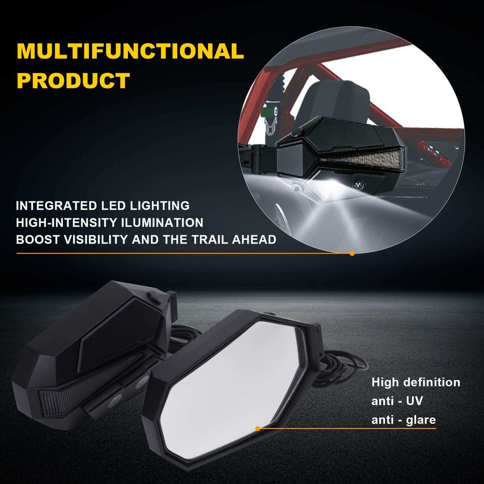 Espejos UTV con luces LED con luz verde para atraer - Imagen 5