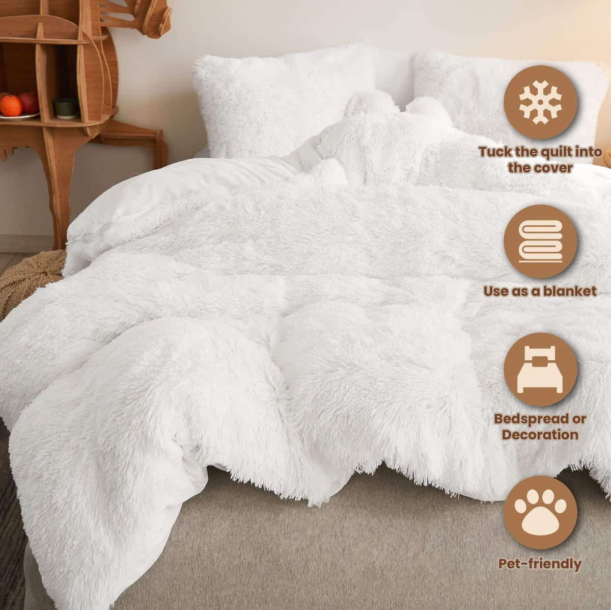 Juego de Funda Nórdica de Piel Sintética -Blanco - Imagen 4