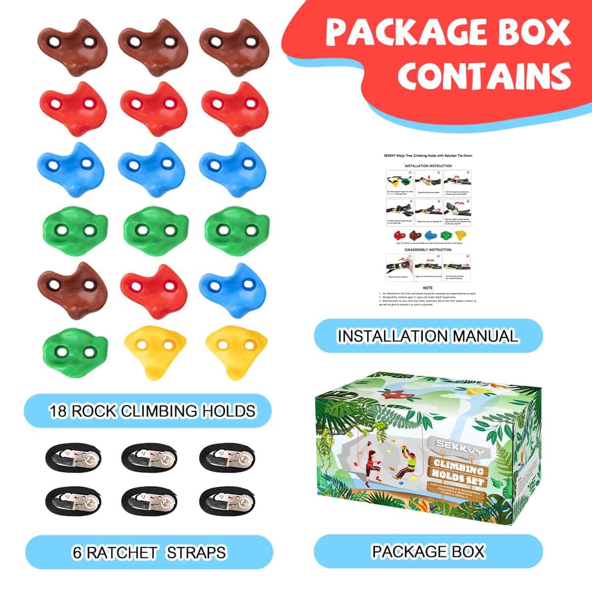 18 Agarraderas para Escalar Árboles Ninja y 6 Correas - Imagen 3
