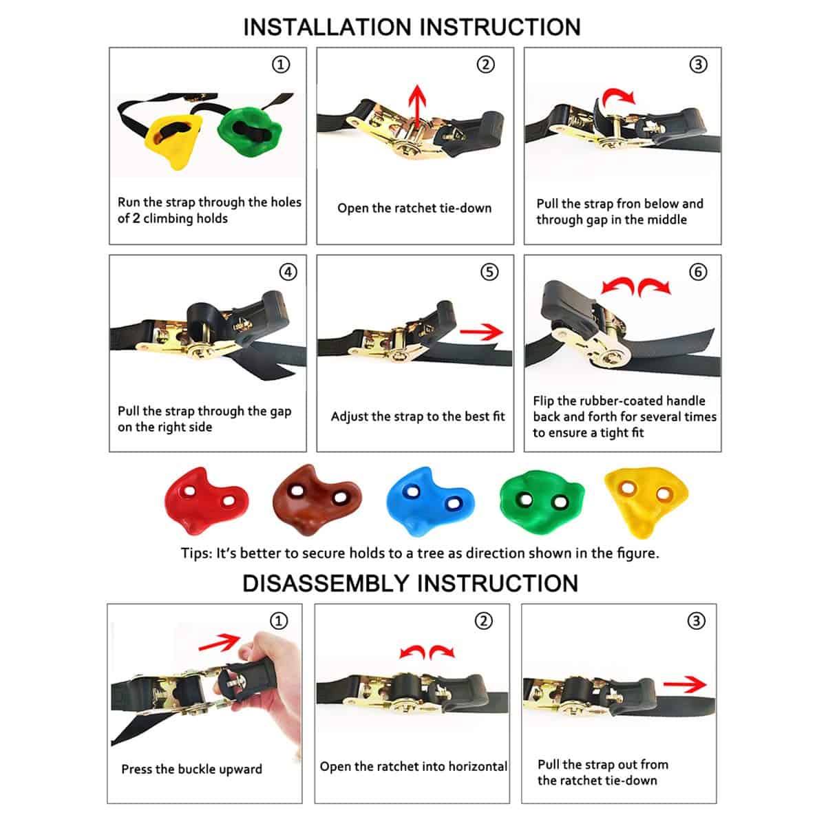 18 Agarraderas para Escalar Árboles Ninja y 6 Correas - Imagen 7