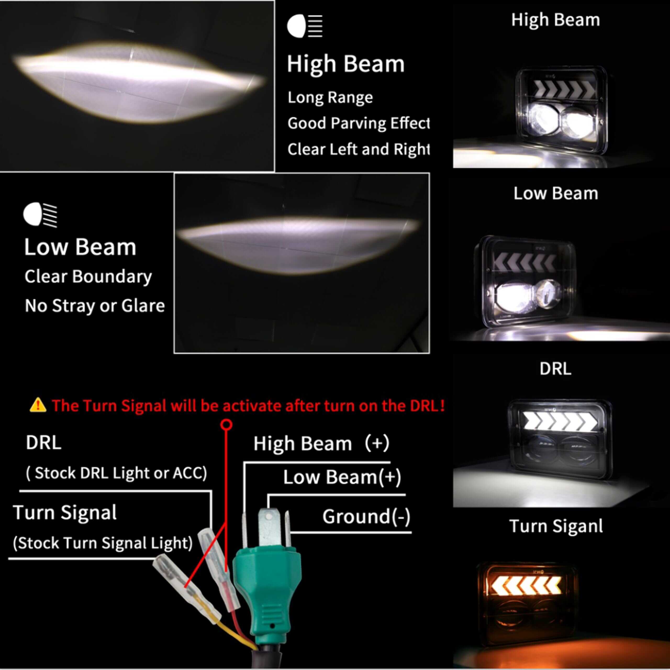 Faros LED FNGET 4pcs 4x6 con Haz Alto/Bajo DRL Blanco - Imagen 3