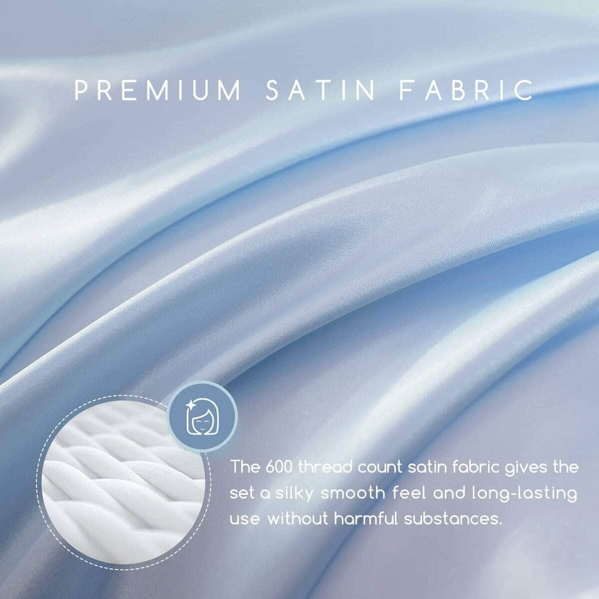 Juego de sábanas de satén MR&HM, tamaño -Azul Claro - Imagen 4