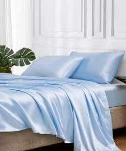 Juego de sábanas de satén MR&HM, tamaño -Azul Claro