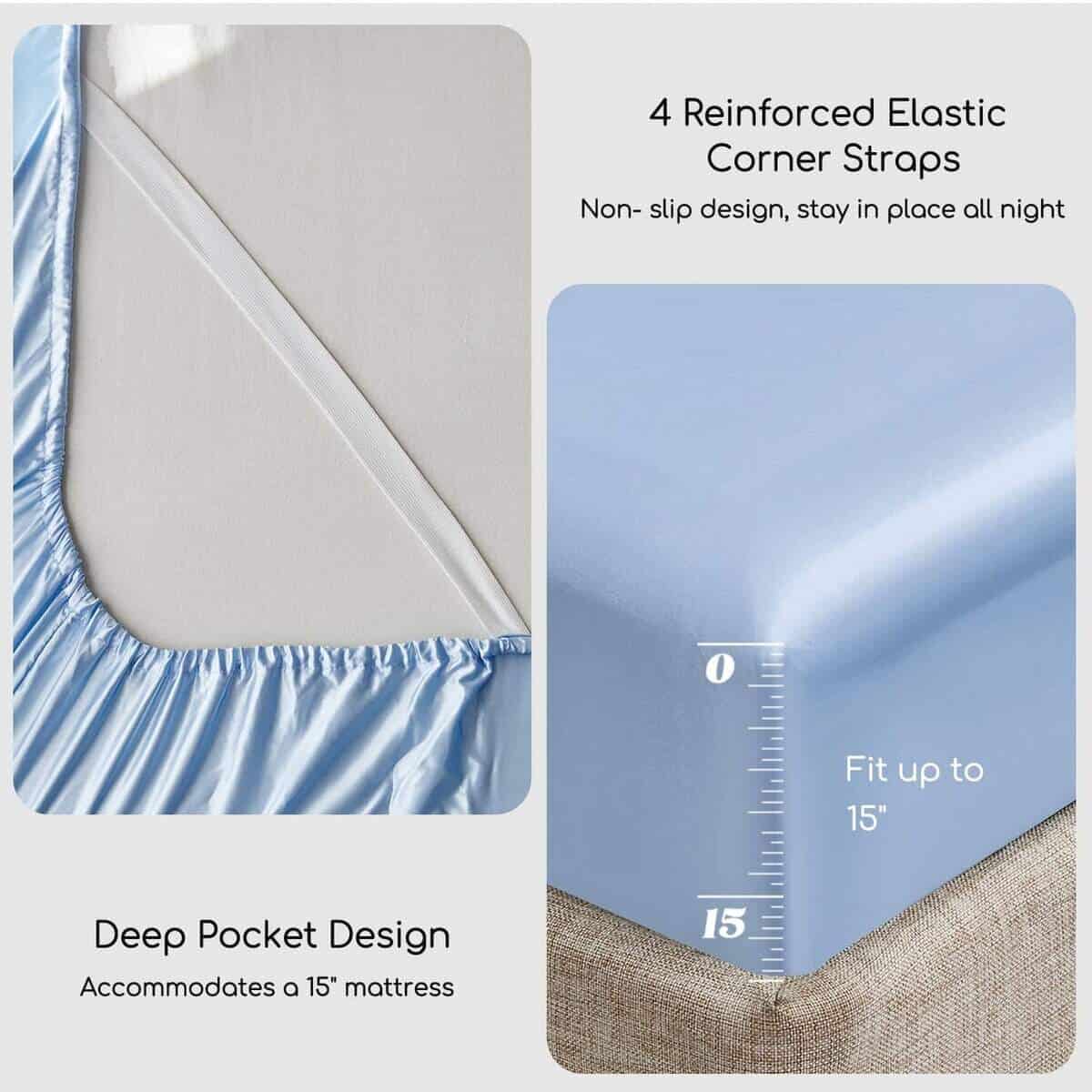 Juego de sábanas de satén MR&HM, tamaño -Azul Claro - Imagen 6