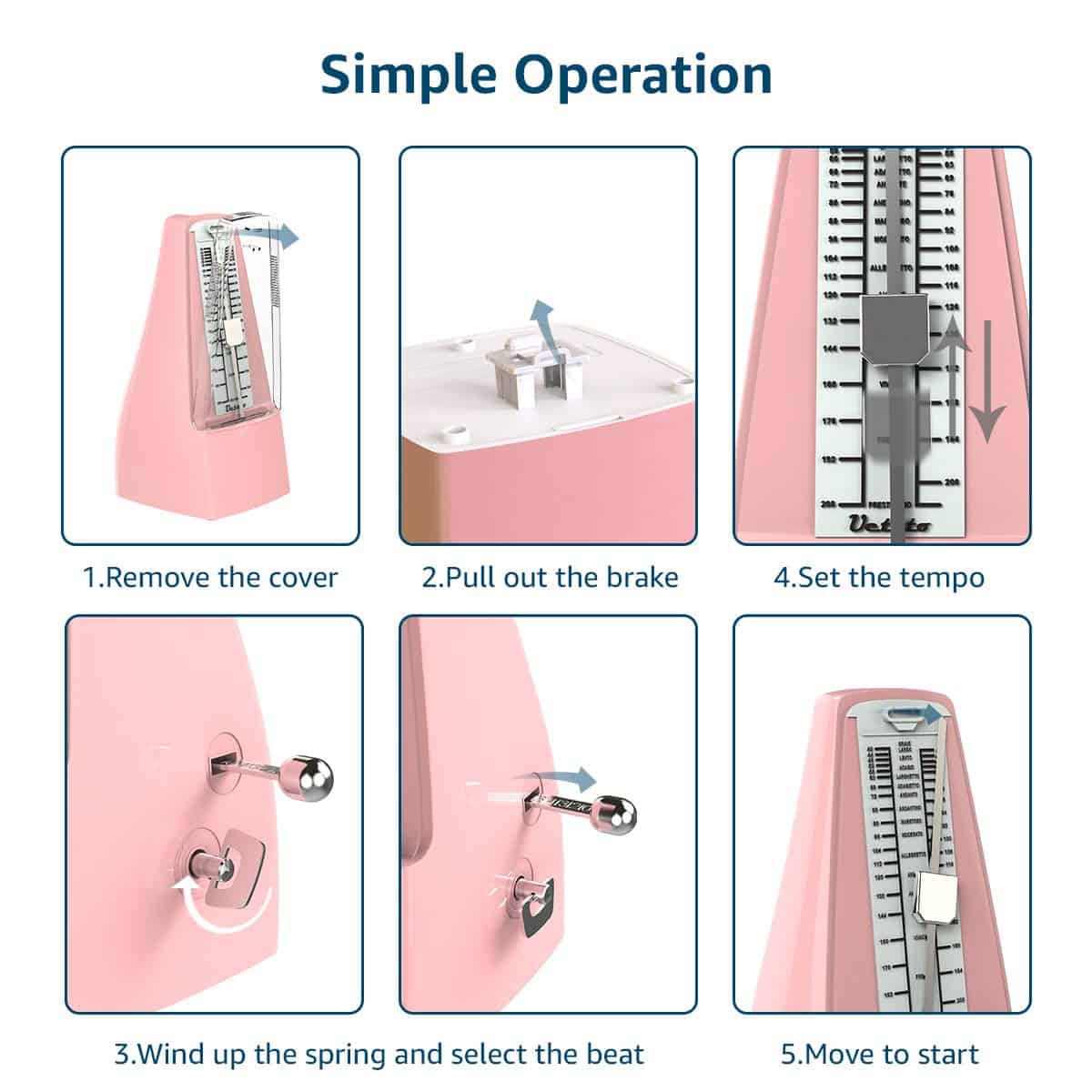 Metronomo Mecánico Sonido Fuerte Piano Batería Violín - Imagen 4