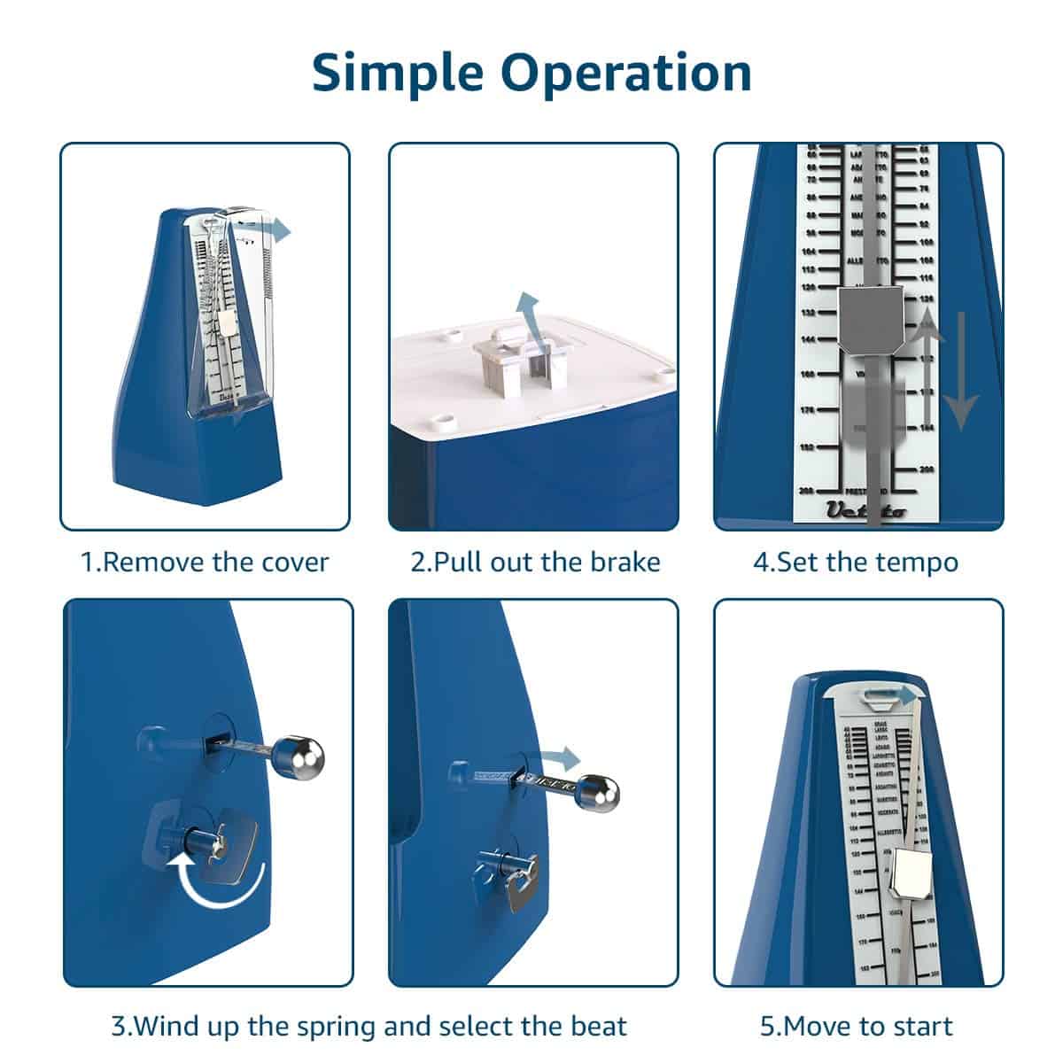 Metronomo Mecánico Sonido Alto Piano Tambor Violin Guitarra - Imagen 4