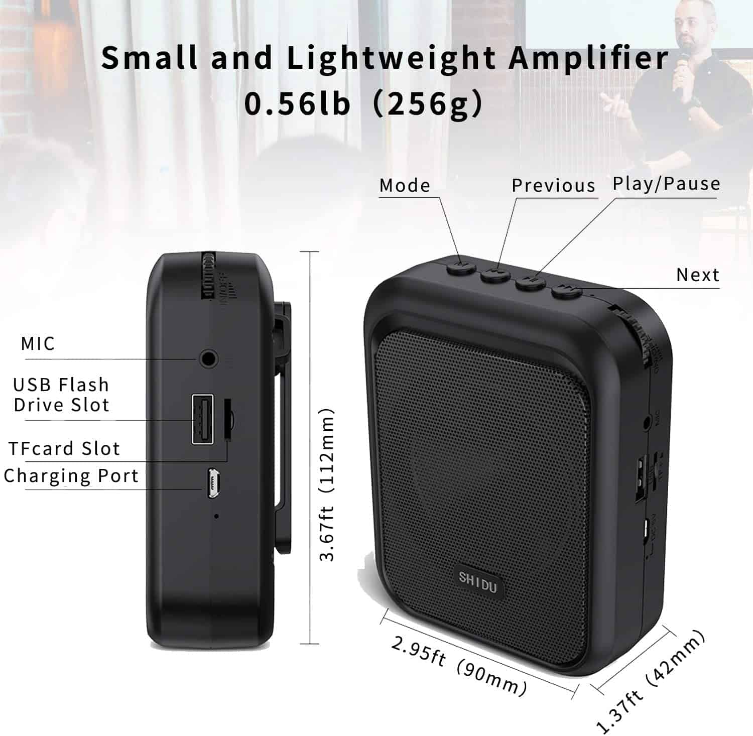 Amplificador de voz mini portátil SHIDU con altavoz - Imagen 7