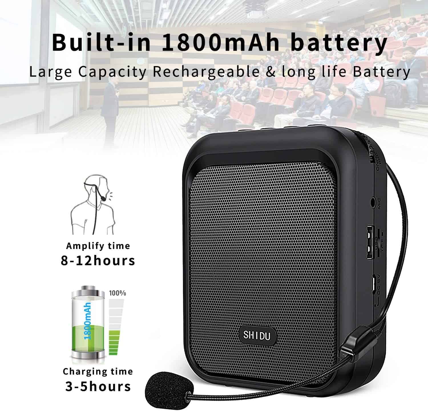 Amplificador de voz mini portátil SHIDU con altavoz - Imagen 5