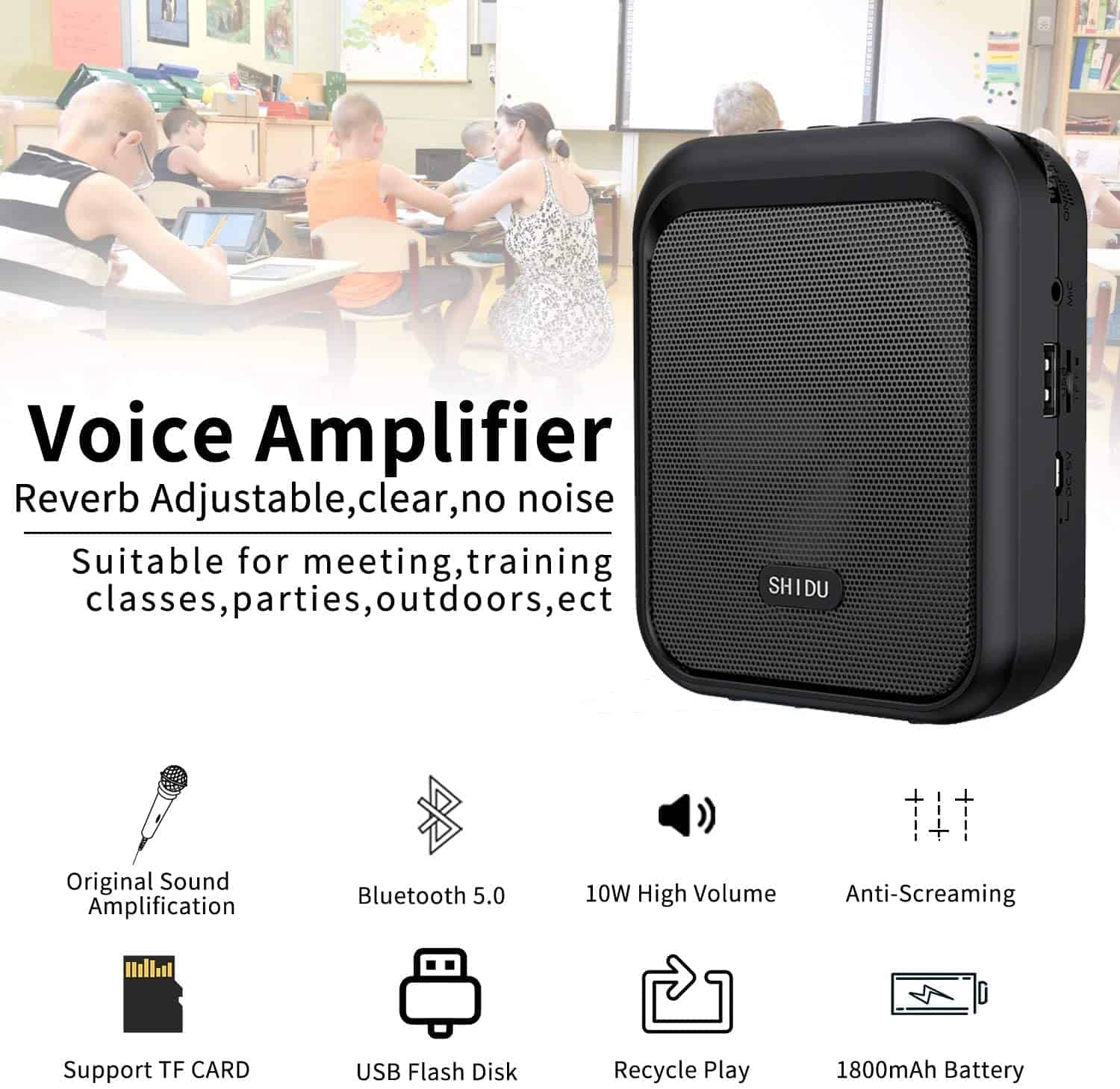 Amplificador de voz mini portátil SHIDU con altavoz - Imagen 3