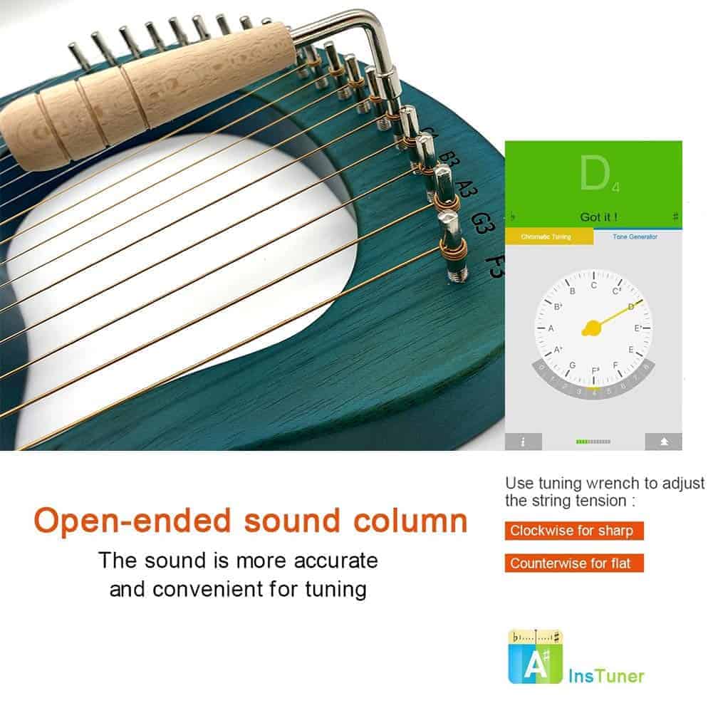 Arpa Lira de 19 Cuerdas de Metal Cuerpo de Caoba con Funda - Imagen 4