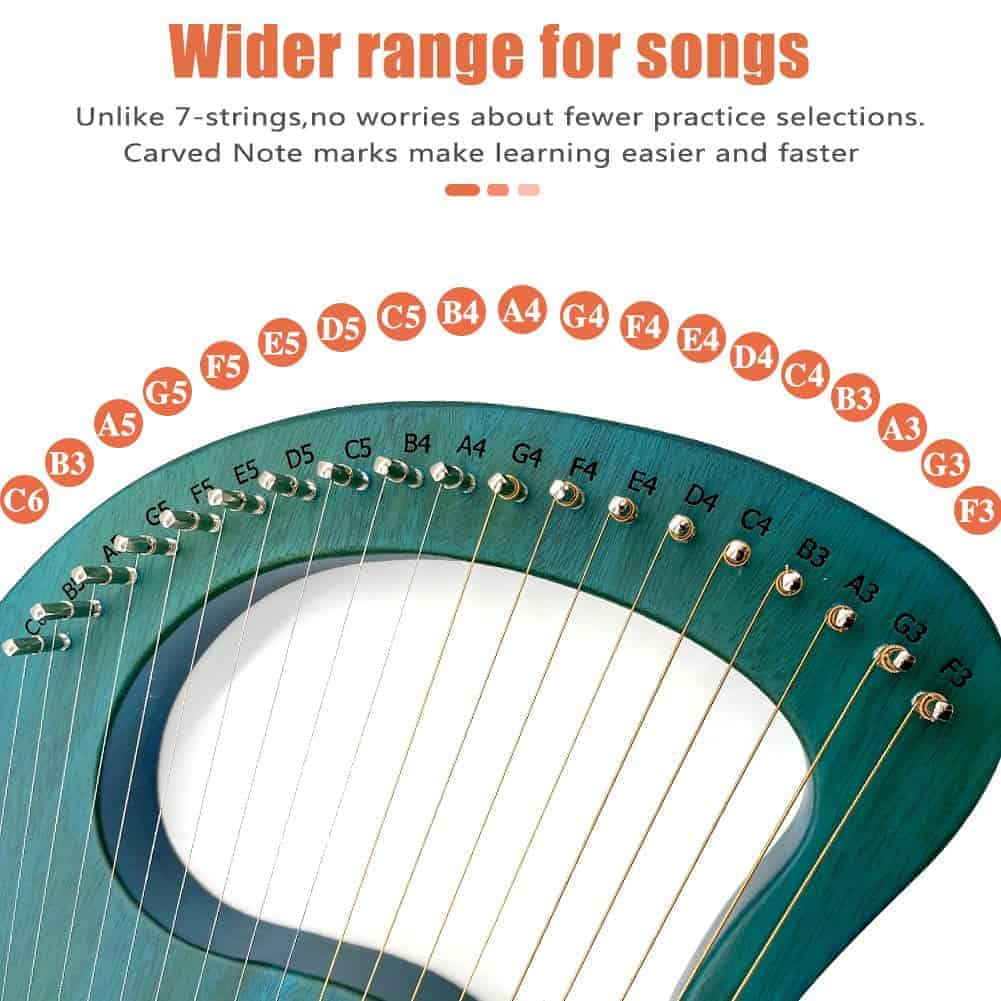 Arpa Lira de 19 Cuerdas de Metal Cuerpo de Caoba con Funda - Imagen 3