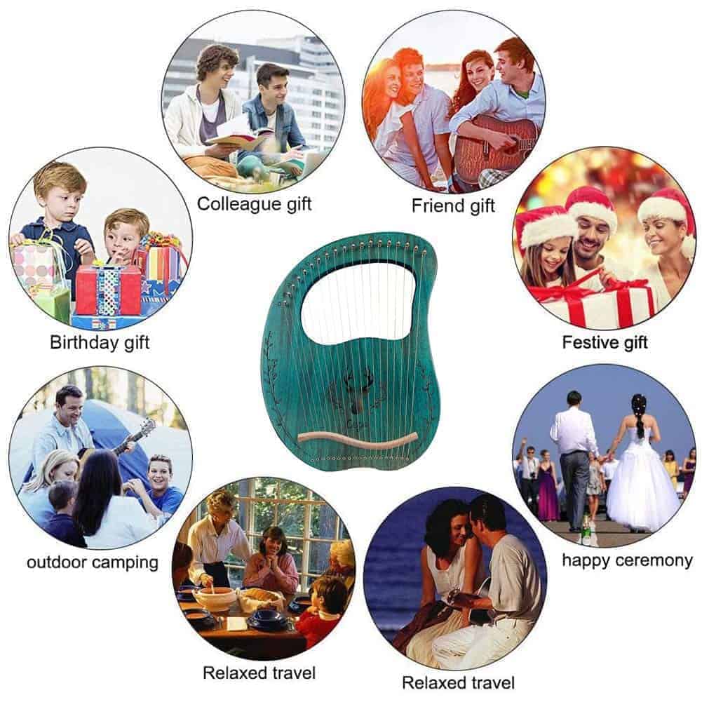 Arpa Lira de 19 Cuerdas de Metal Cuerpo de Caoba con Funda - Imagen 8