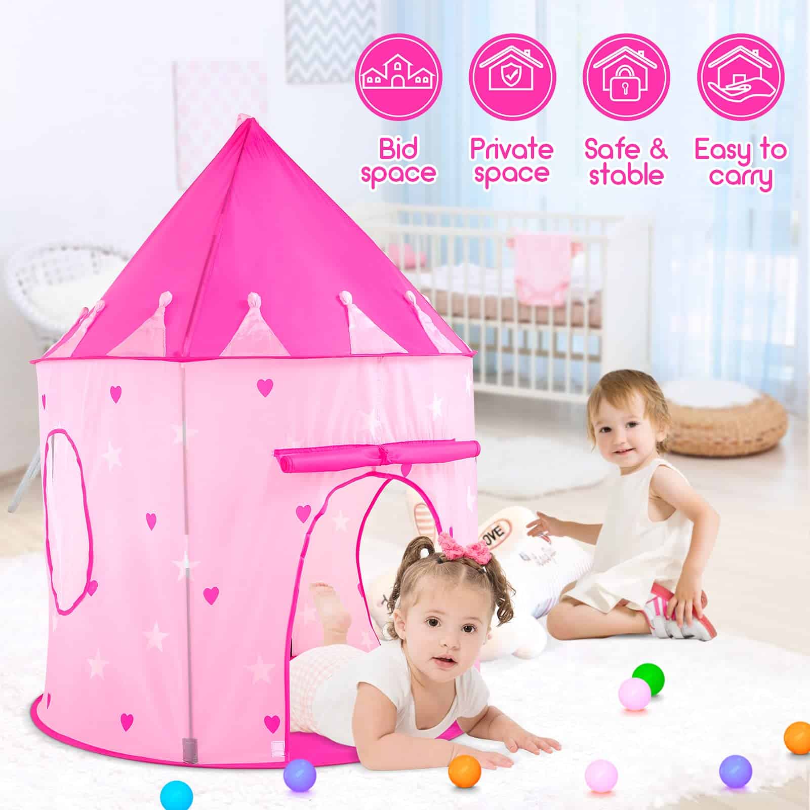 PigPigPen 3pc Tienda de Juegos para Niñas con Pelota, Túnel - Imagen 3