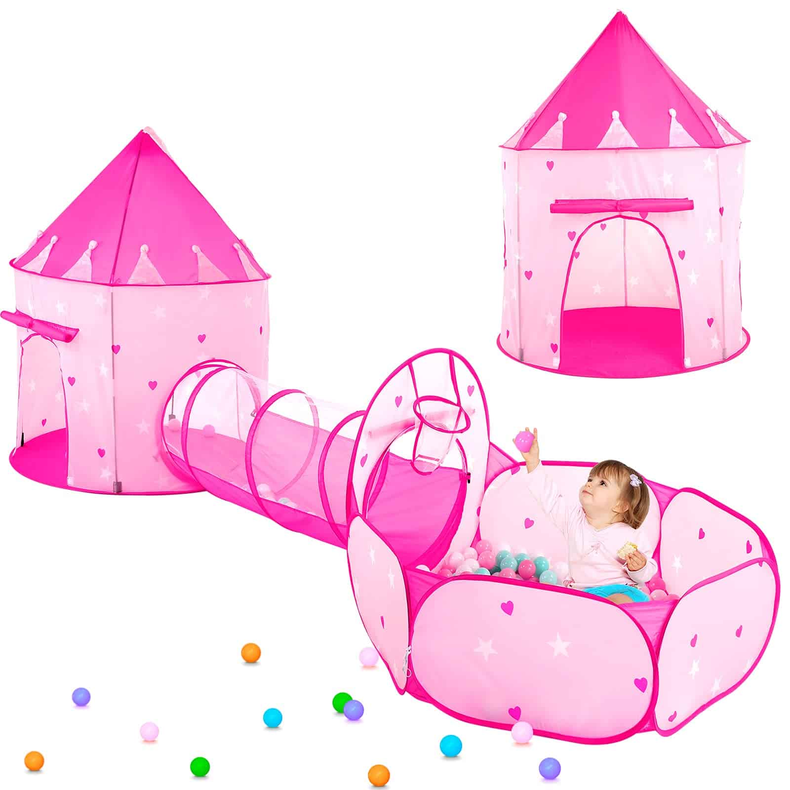 PigPigPen 3pc Tienda de Juegos para Niñas con Pelota, Túnel