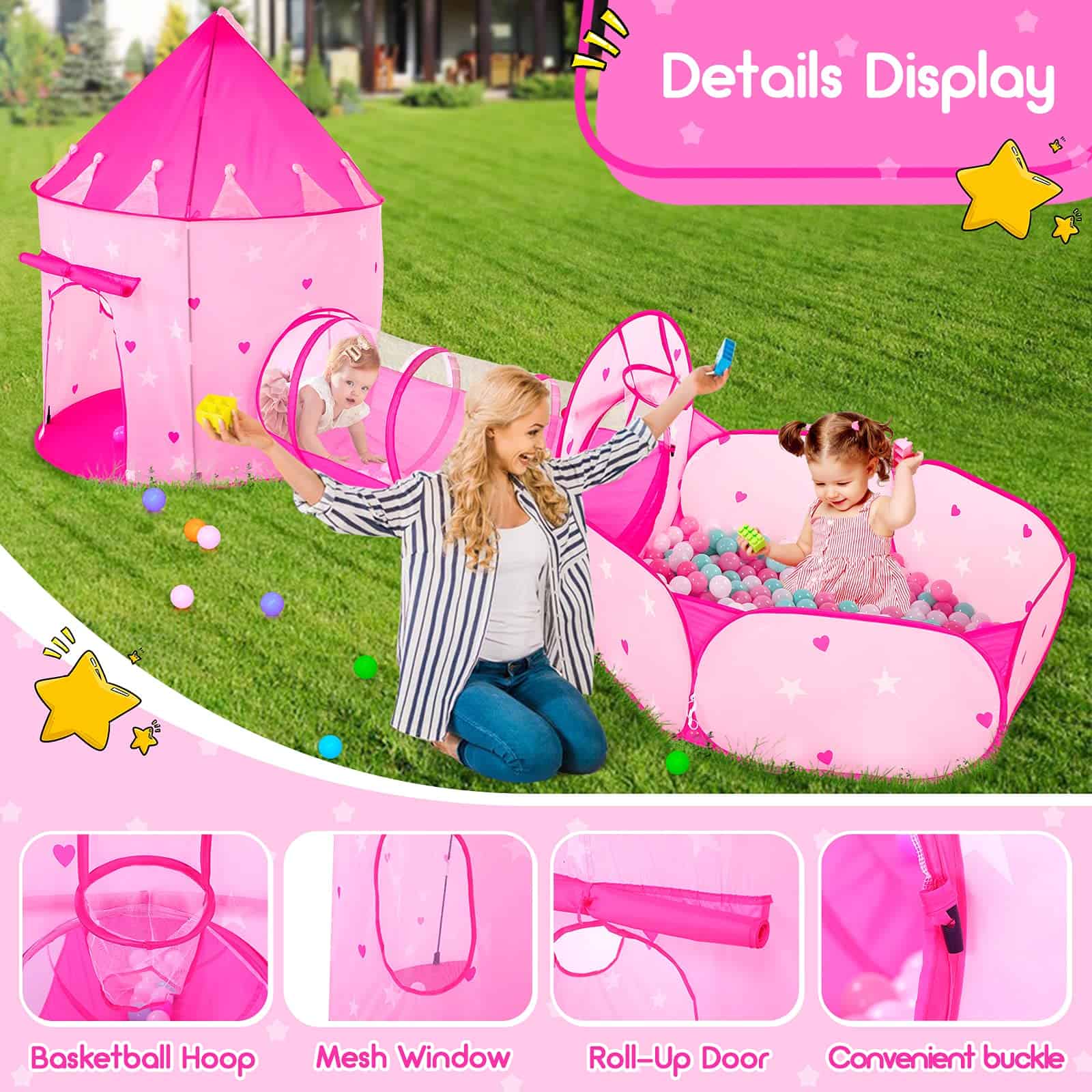 PigPigPen 3pc Tienda de Juegos para Niñas con Pelota, Túnel - Imagen 5
