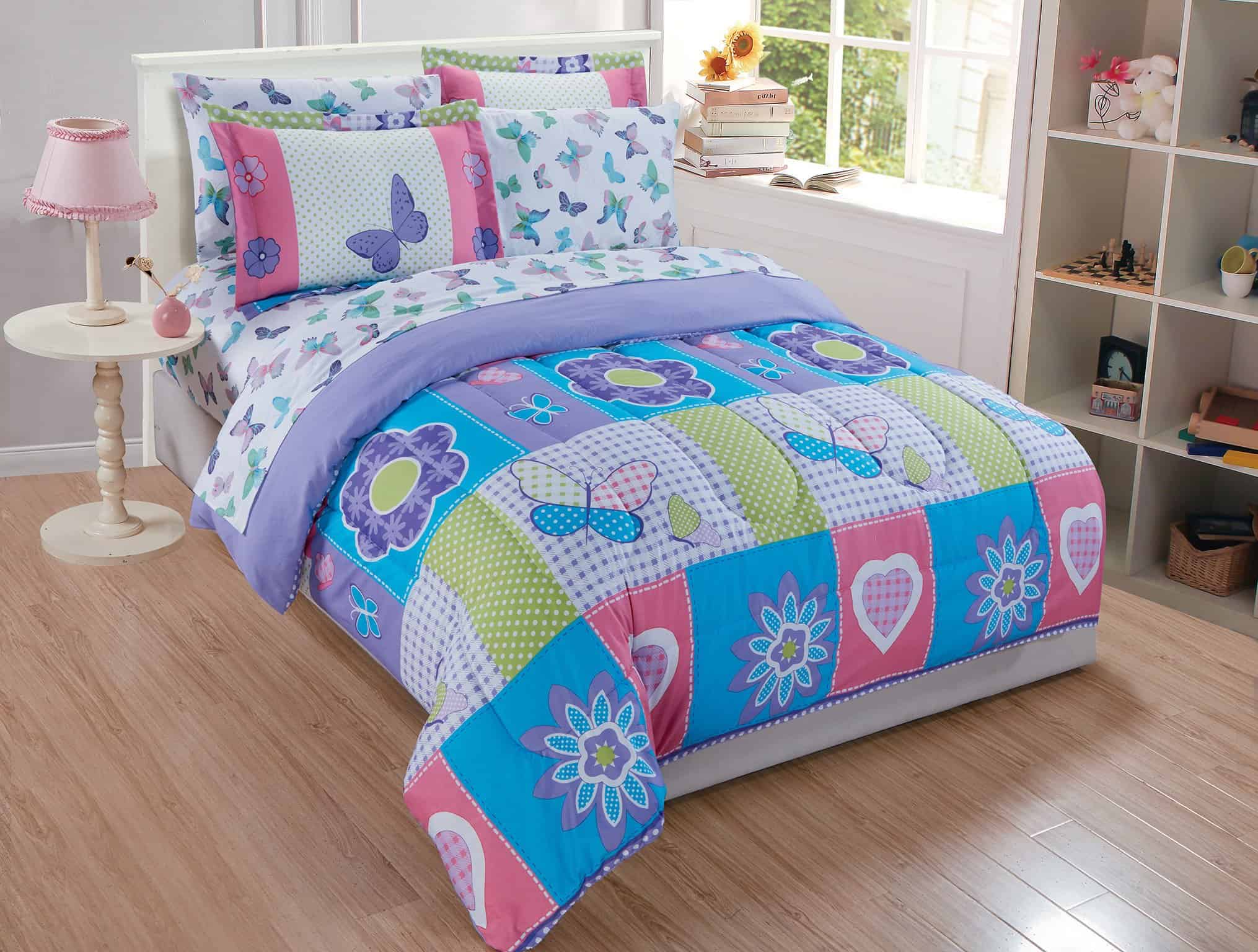 Juego de Edredón Linen Plus para Niñas Mariposas Corazones