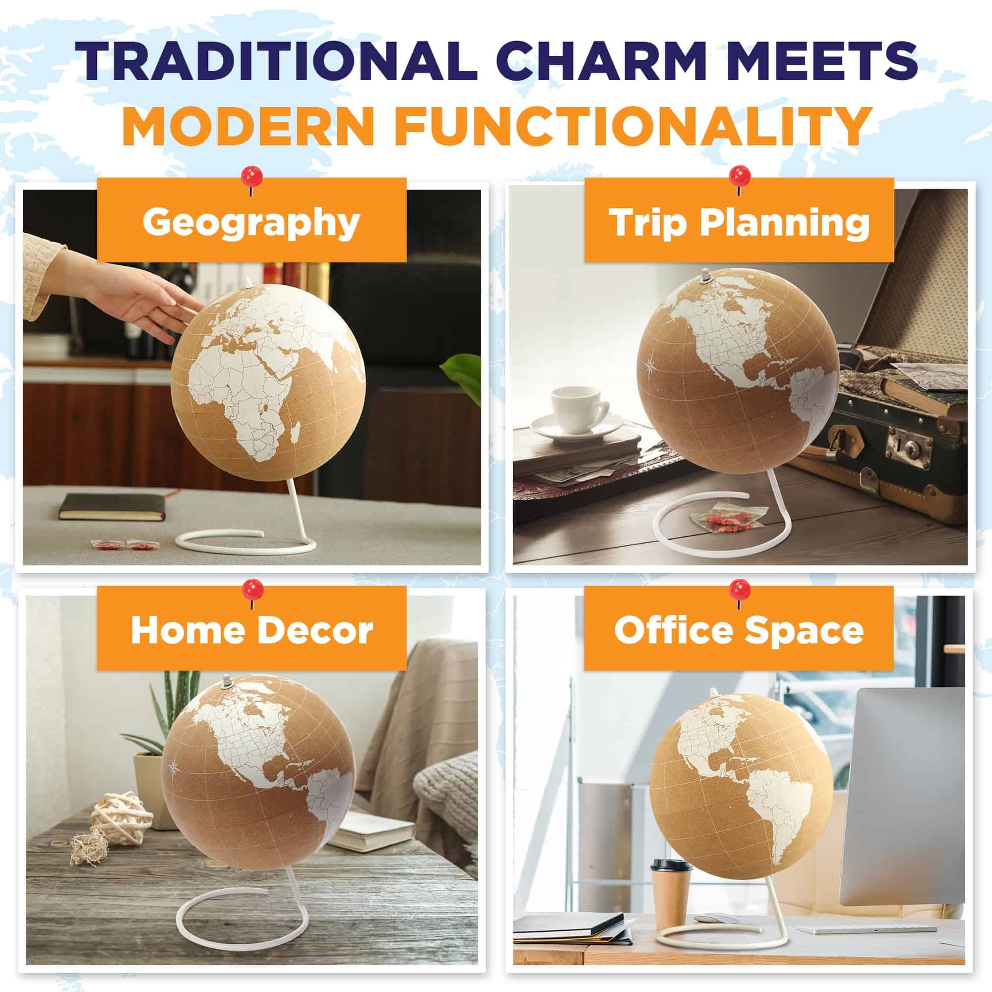 Globo de corcho blanco con alfileres - Globo de corcho de - Imagen 3