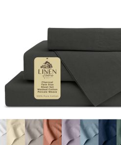 Juego de sábanas de algodón percal lavado Linen Home, Twin,