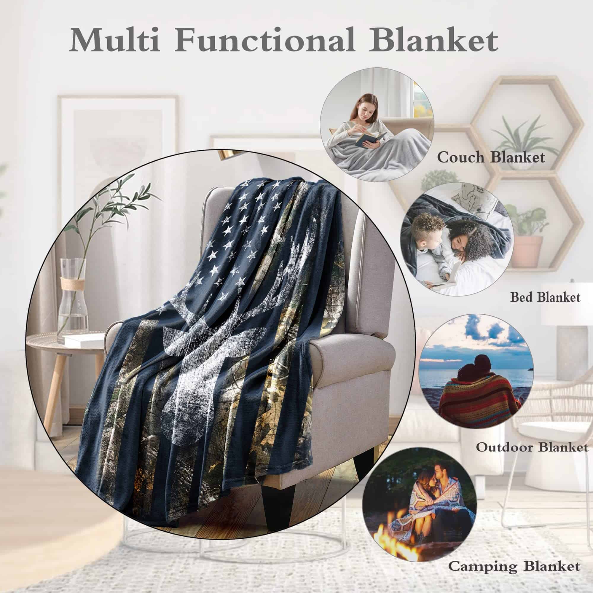 Manta DongDongQiang USA Camo Buck Deer Flag Hunting para - Imagen 7