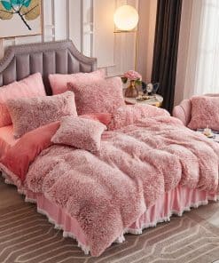 Juego de Cama de Lujo Plush de Pelo Falso Largo de 3 Piezas