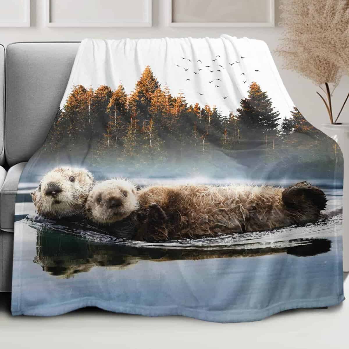 Manta de Nutrias Natación HommomH 50"x60" Suave y Esponjosa - Imagen 3