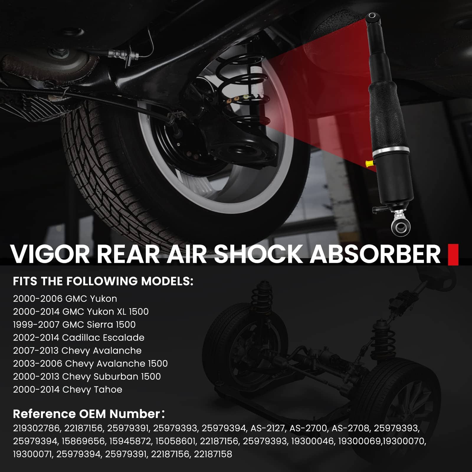 Amortiguador de aire trasero Vigor compatible con Cadillac - Imagen 8