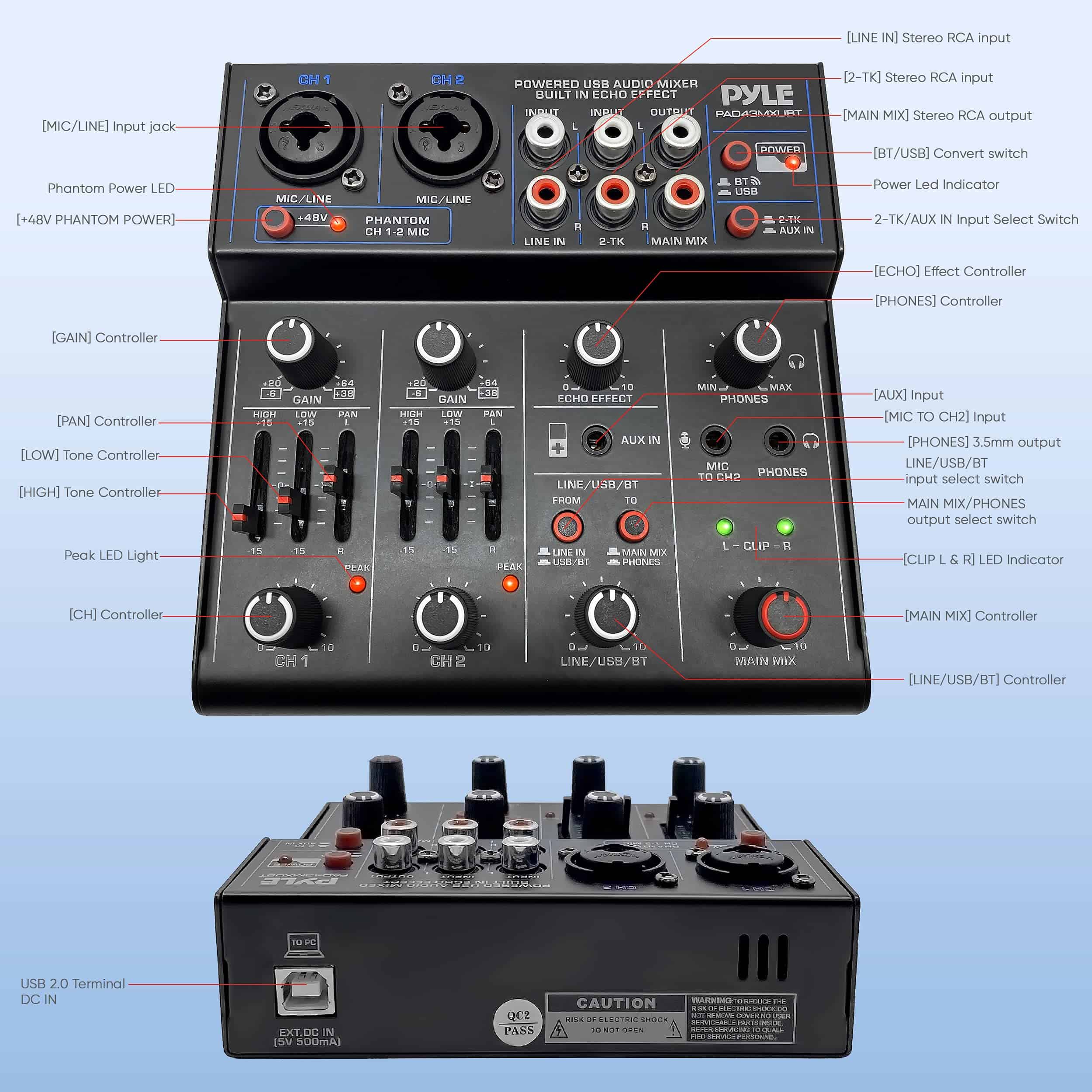 Mezcladora de Audio Profesional Inalámbrica para DJ Pyle - - Imagen 3