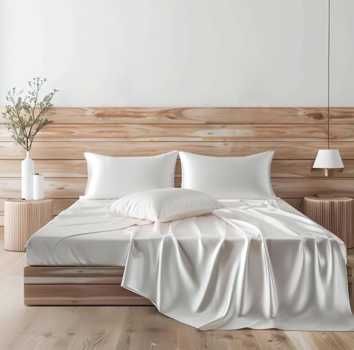 Juego de Sábanas de Satén Candoury 4 Piezas, -Marfil