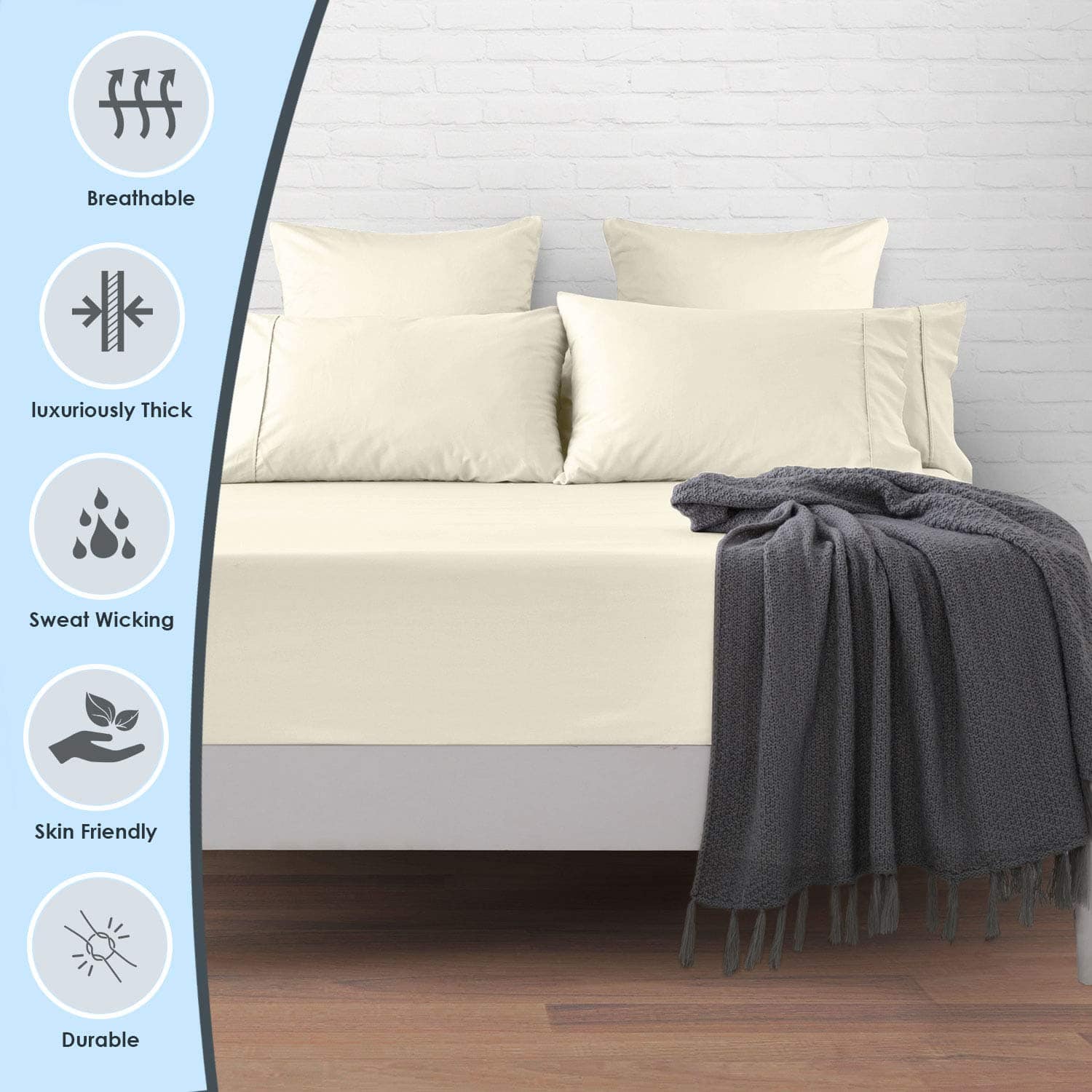 Sábana bajera queen de algodón 100% de lujo Pizuna Ivory, - Imagen 3