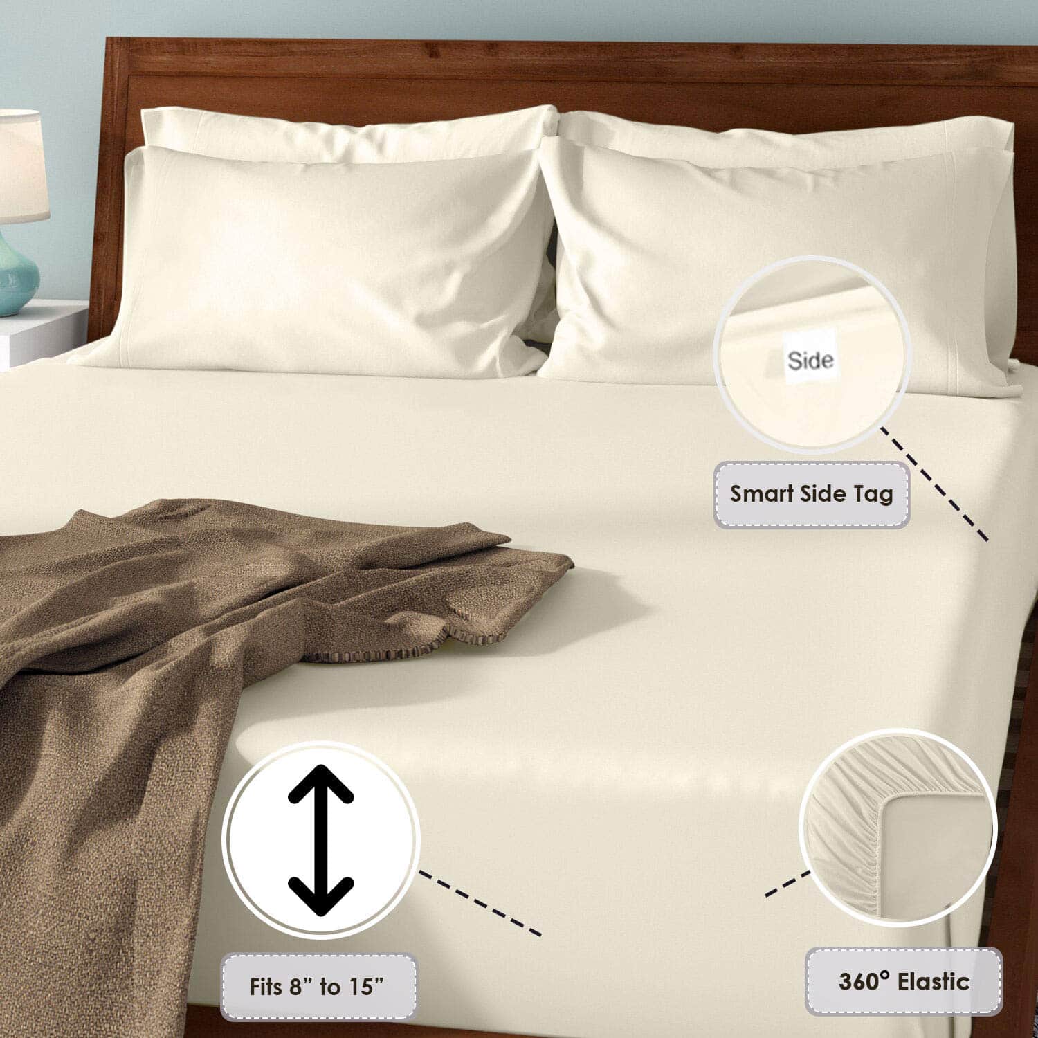 Sábana bajera queen de algodón 100% de lujo Pizuna Ivory, - Imagen 4