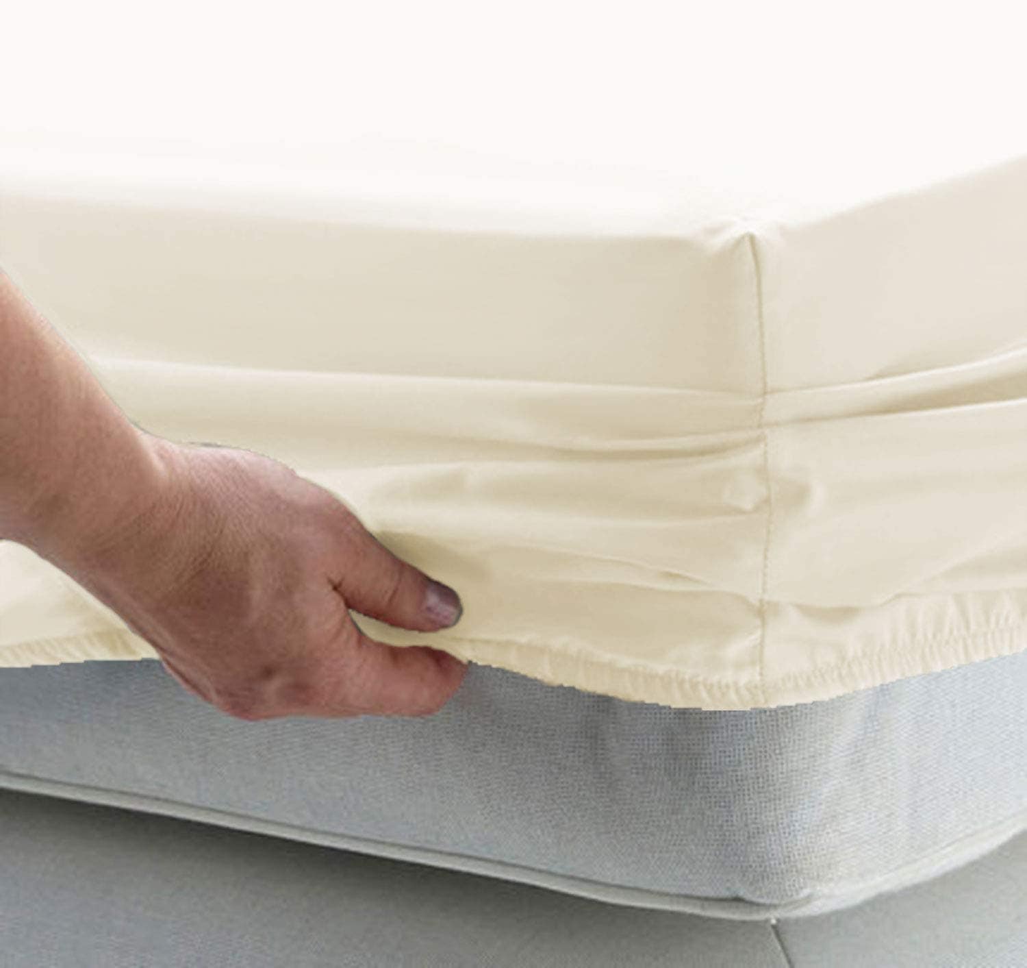 Sábana bajera queen de algodón 100% de lujo Pizuna Ivory,