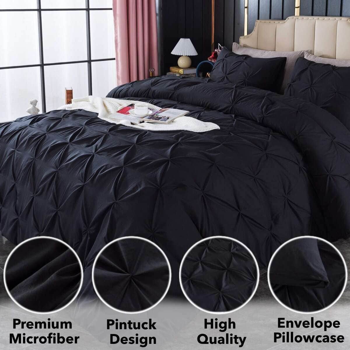 Andency Juego de Edredón Plegado de Pellizco Negro Queen - Imagen 4