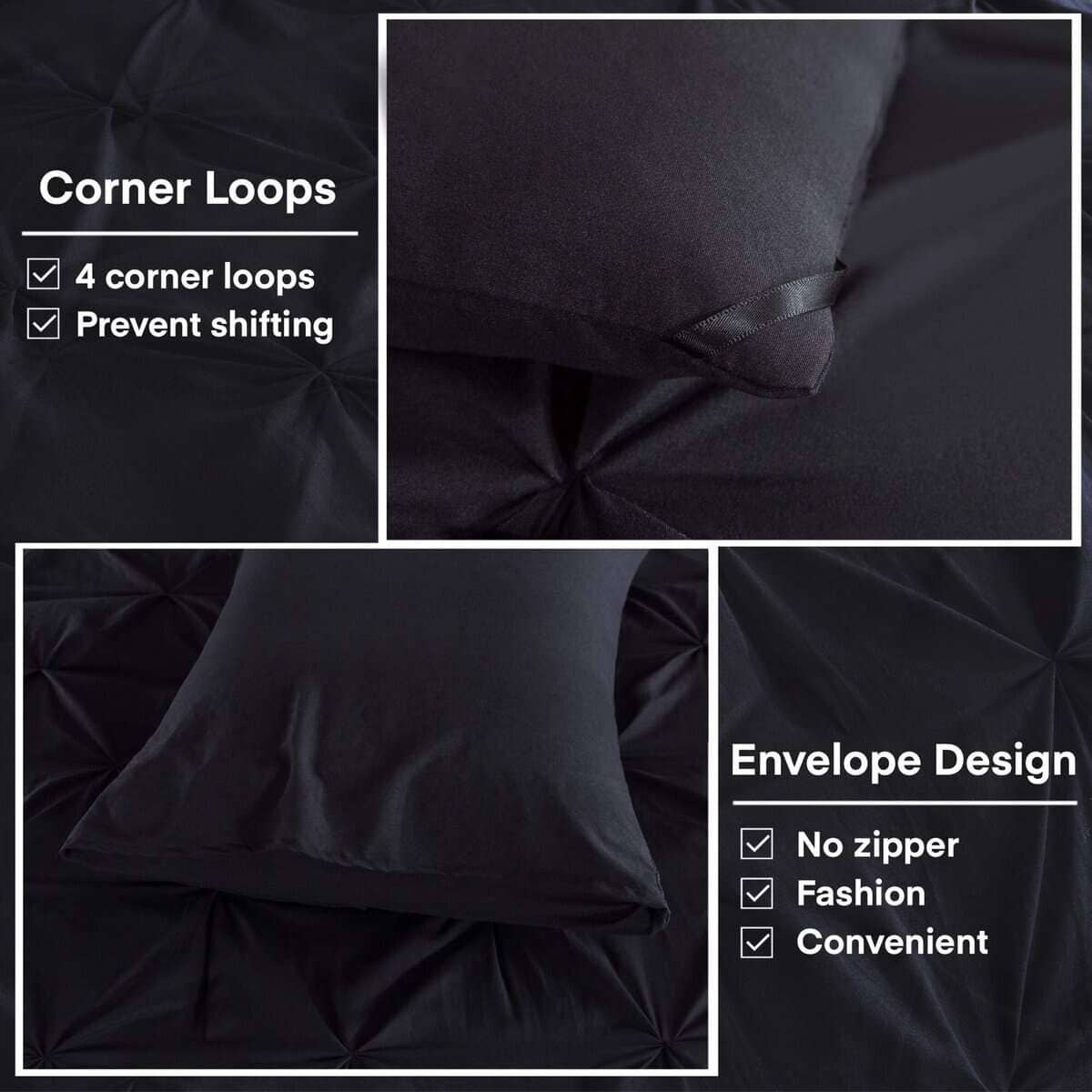 Andency Juego de Edredón Plegado de Pellizco Negro Queen - Imagen 6