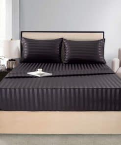 Juego de sábanas de satén de seda tamaño queen, negro