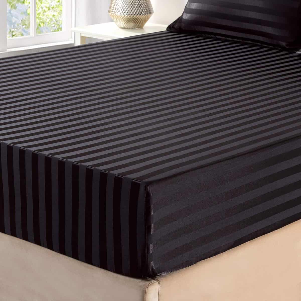 Juego de sábanas de satén de seda tamaño queen, negro - Imagen 5