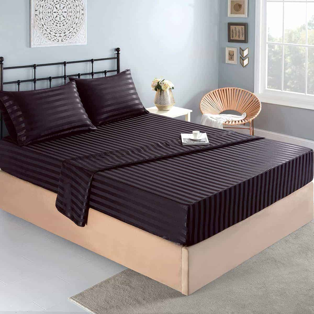 Juego de sábanas de satén de seda tamaño queen, negro - Imagen 3