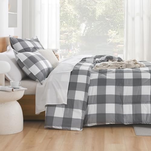 Andency Edredón a Cuadros Gris Claro King (104x90 - Imagen 9
