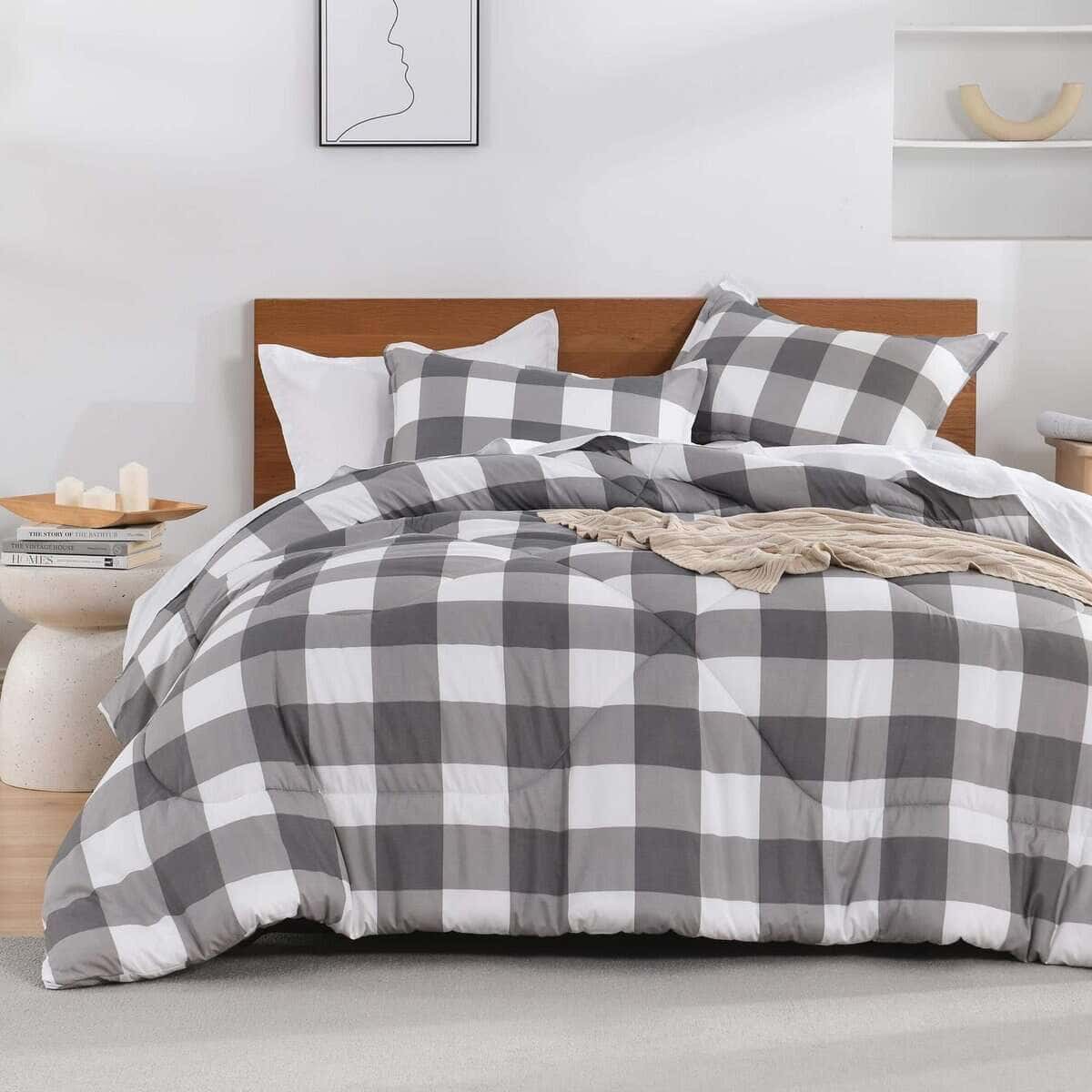 Andency Edredón a Cuadros Gris Claro King (104x90 - Imagen 4