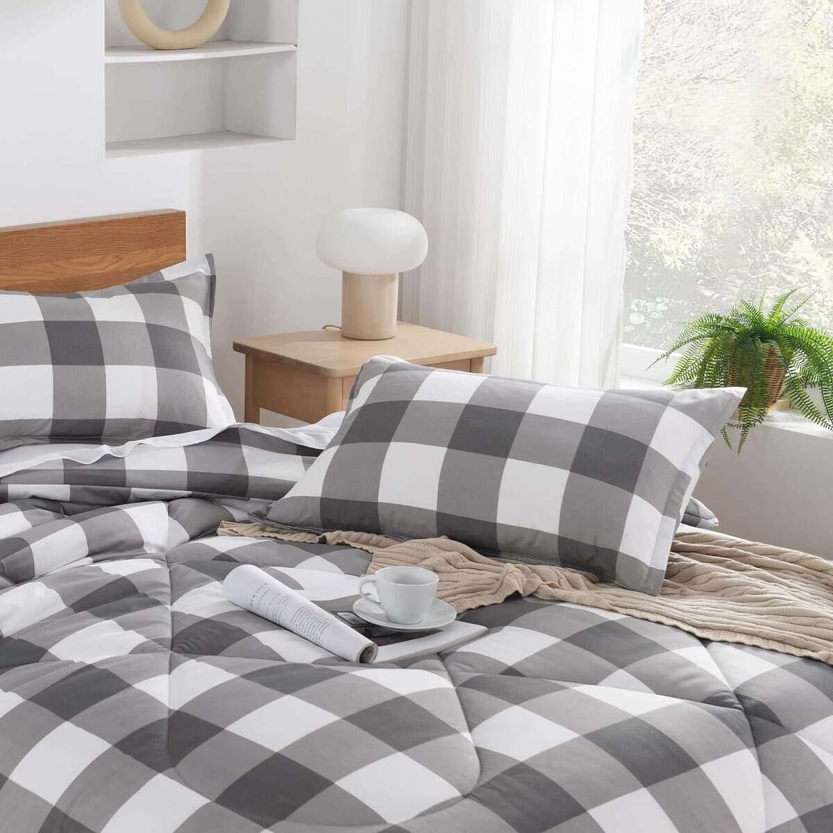 Andency Edredón a Cuadros Gris Claro King (104x90 - Imagen 5